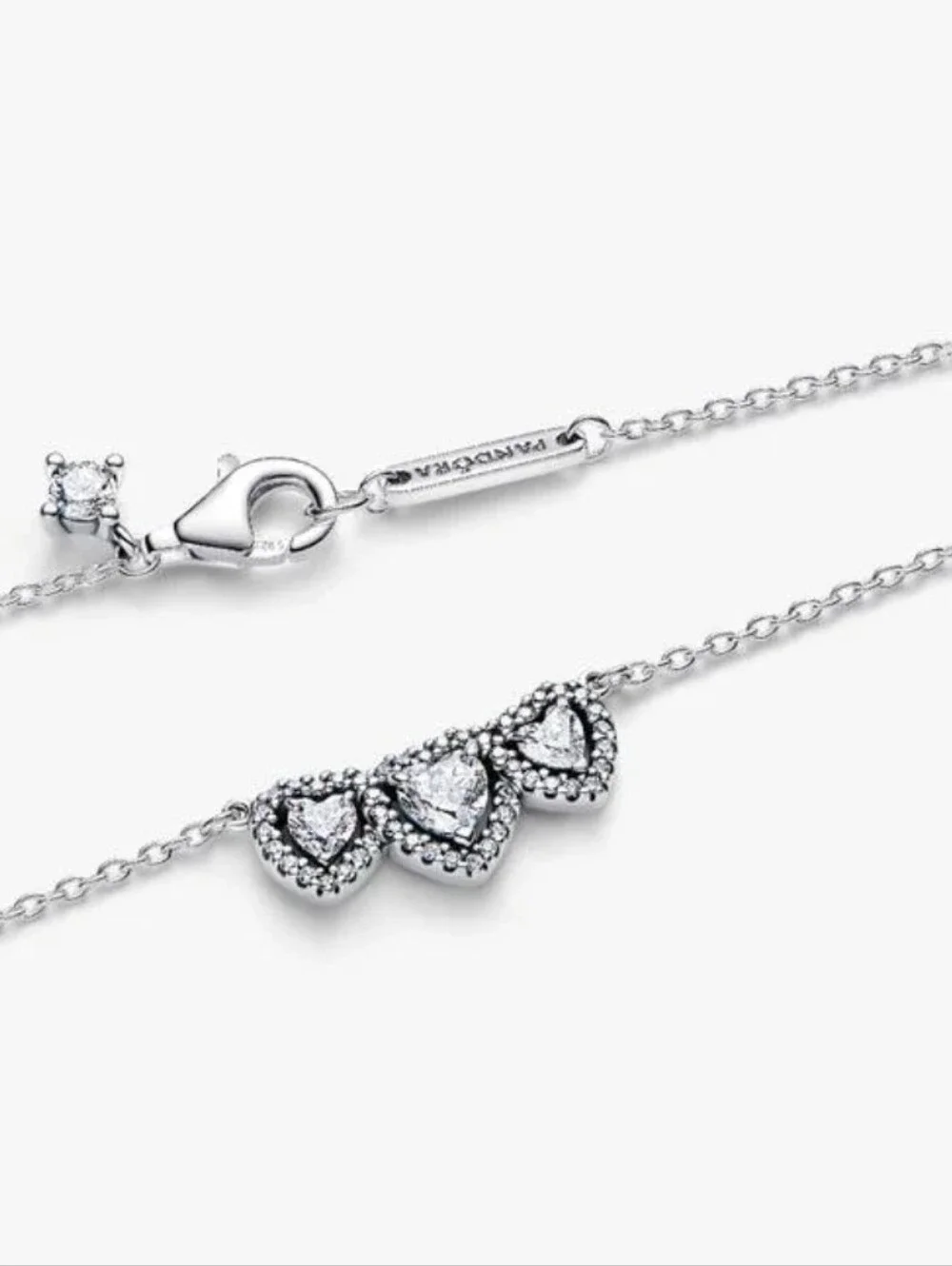 Authentic NEW Pandora Halo Heart Trilogy Collier Necklace CZ S925ALE